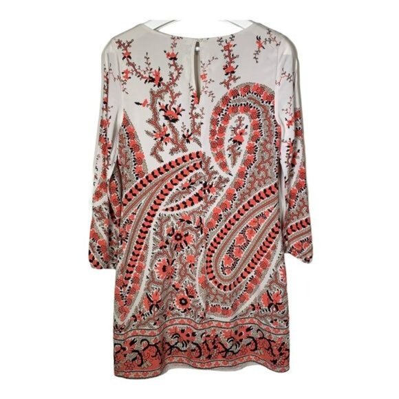 Old Navy Women’s Medium Paisley Floral Shift Mini Dress Tan Orange Fall Casual - Picture 2 of 8